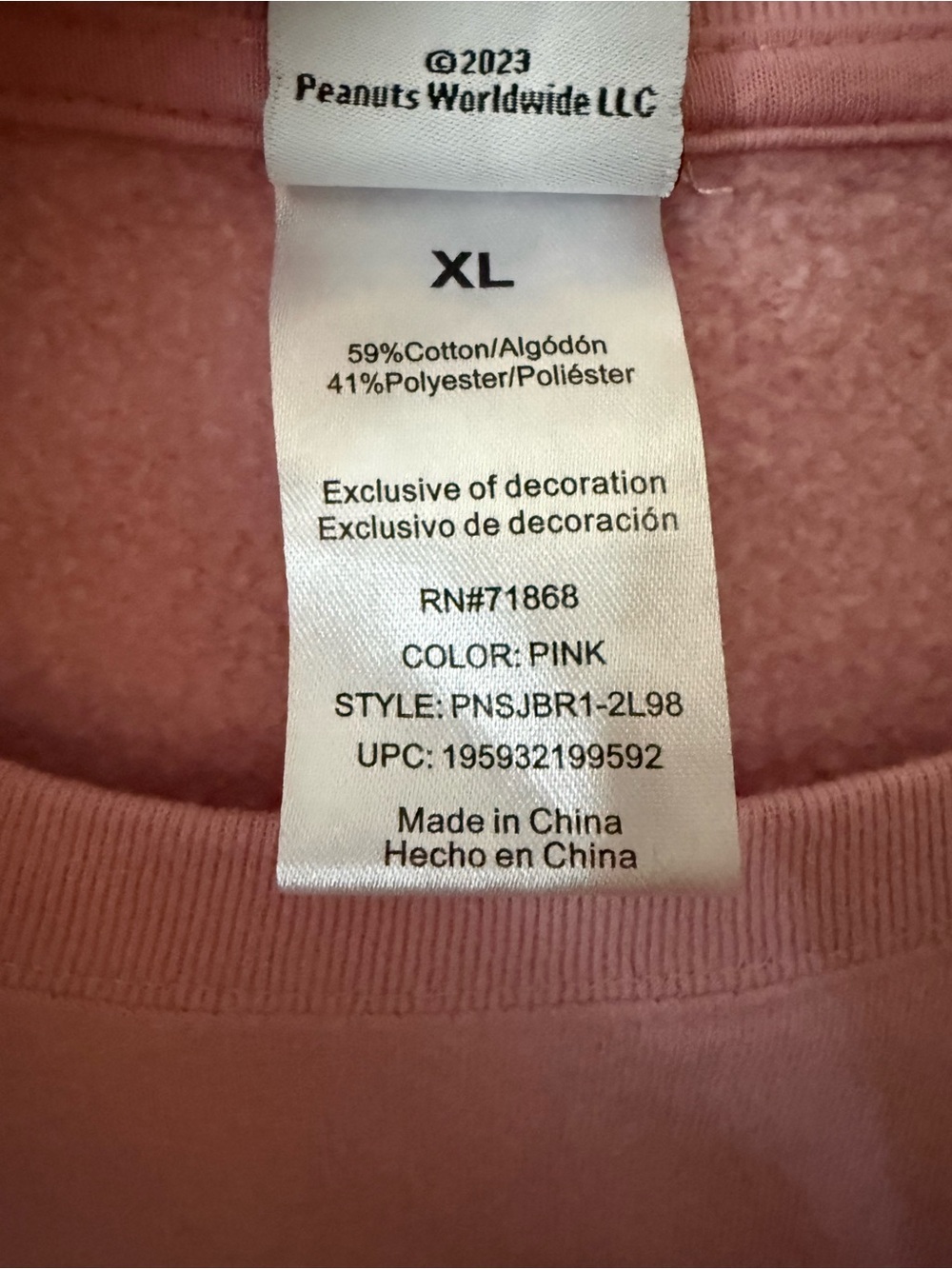 Peanuts Snoopy Pink Crewneck Pullover Sweatshirt with Chenille Patch X-Large - Picture 6 of 16